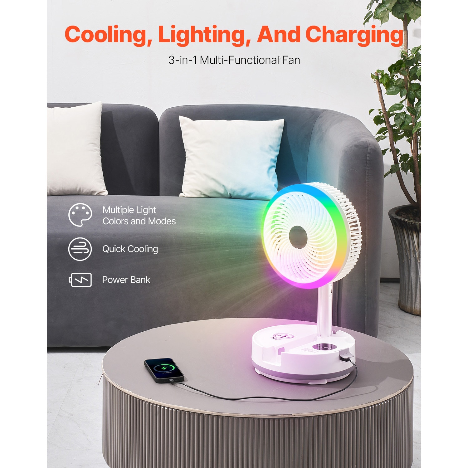 10 Inch Foldable Rechargeable Oscillating Fan 3 In 1 Remote 9 Speeds_voghion.com